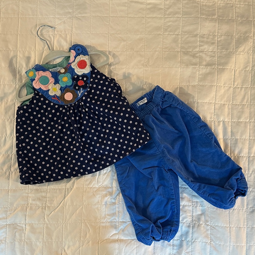 Baby Boden Polka Dot Bib with Blue Pants